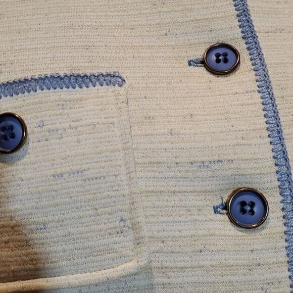 Vintage Gold & Blue Heathered Double Knit Jacket Cottagecore Sz M? Grannycore - Picture 5 of 6